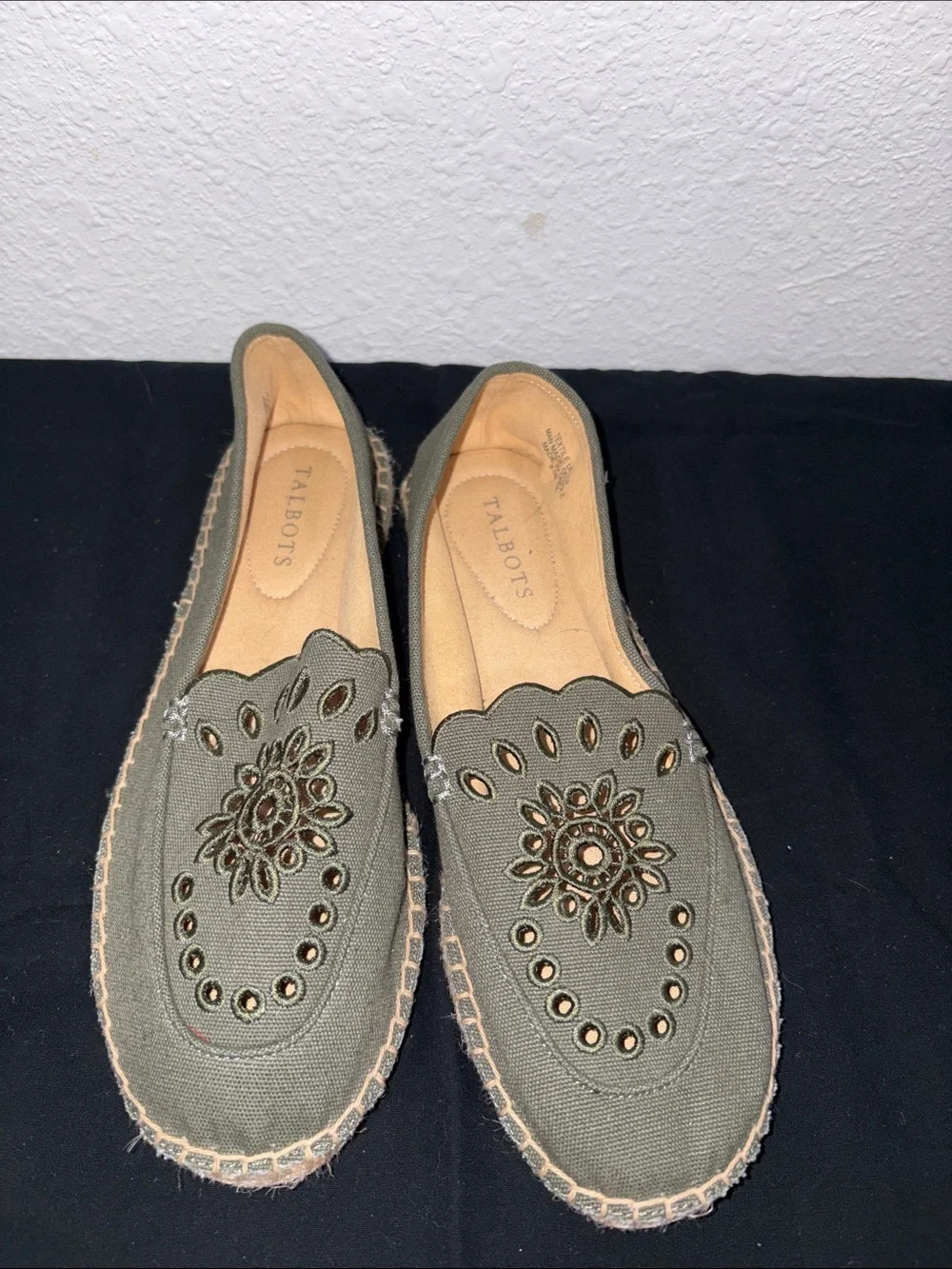 Talbots Olive Green Embellished Espadrille Flats